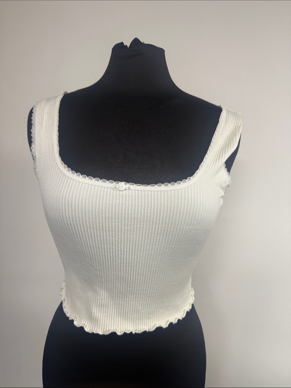 Primark size M White Ribbed Square-Neck Tank Top